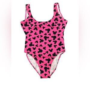 90s Vintage Disney Mickey Mouse One Piece Hot Pink Swimsuit Bodysuit Size 11/12